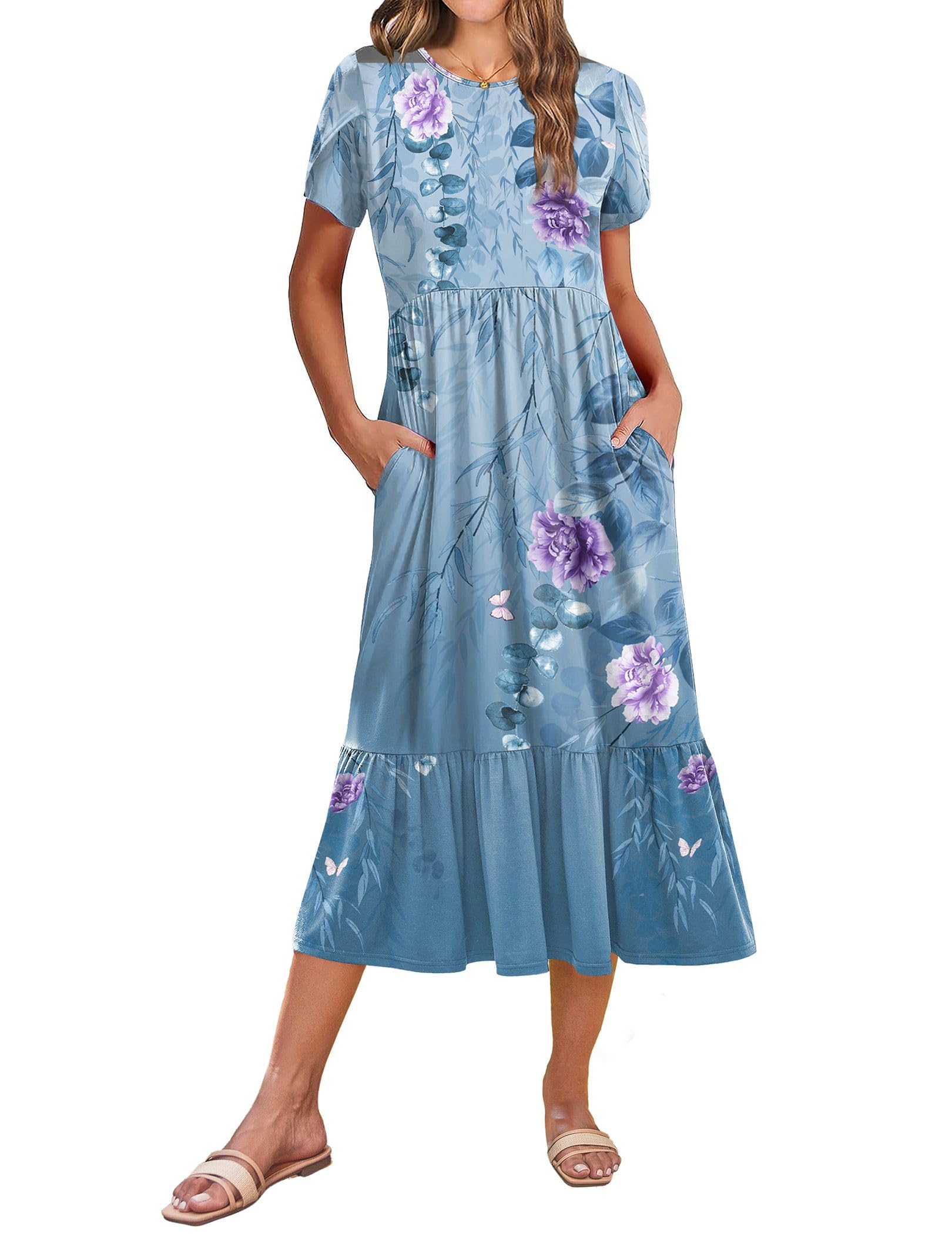 Vestido Zeagoo Tshirt 2025 Para Mulheres Azul Floral-2 Xl