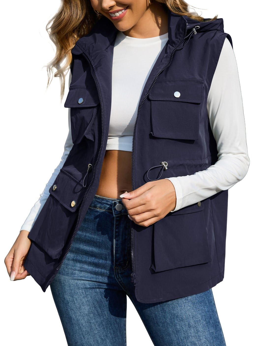 Blusão Utilitário Feminino Vest Pension, Embalável, Azul Marinho