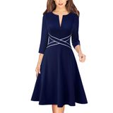 Vestido Feminino Vfshow 2024 Contrast Office Work A-line Em Azul Marinho