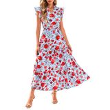 Vestido Midi Feminino Prettygarden, Floral De Verão 2025, Decote Em V