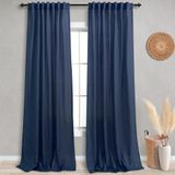 Cortinas Koufall Azul Marinho De Linho Transparente 132x254cm Para Sala De Estar