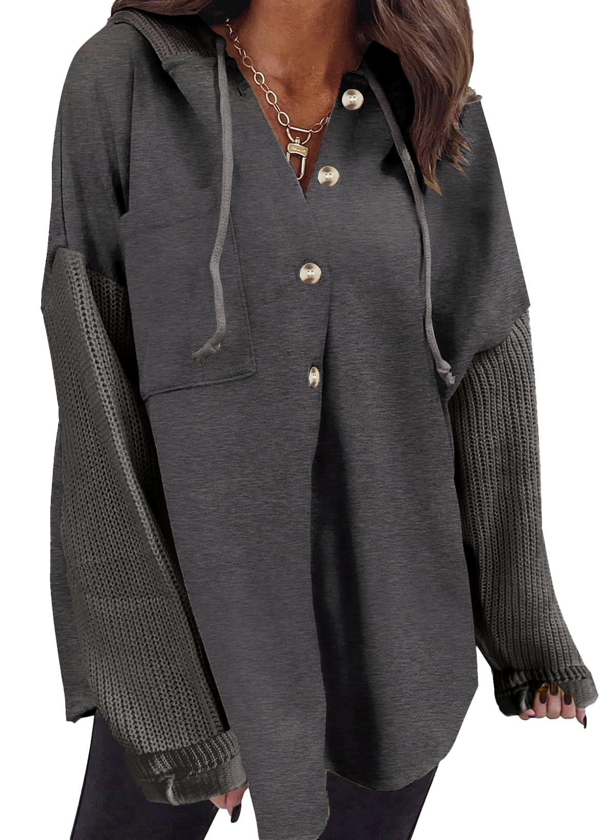 Moletom Shewin Oversized Para Mulheres Com Capuz Casual Com Botões