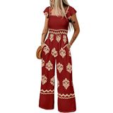 Macacão Happy Sailed Dressy Para Mulheres Com Gola Quadrada, Vermelho, Grande