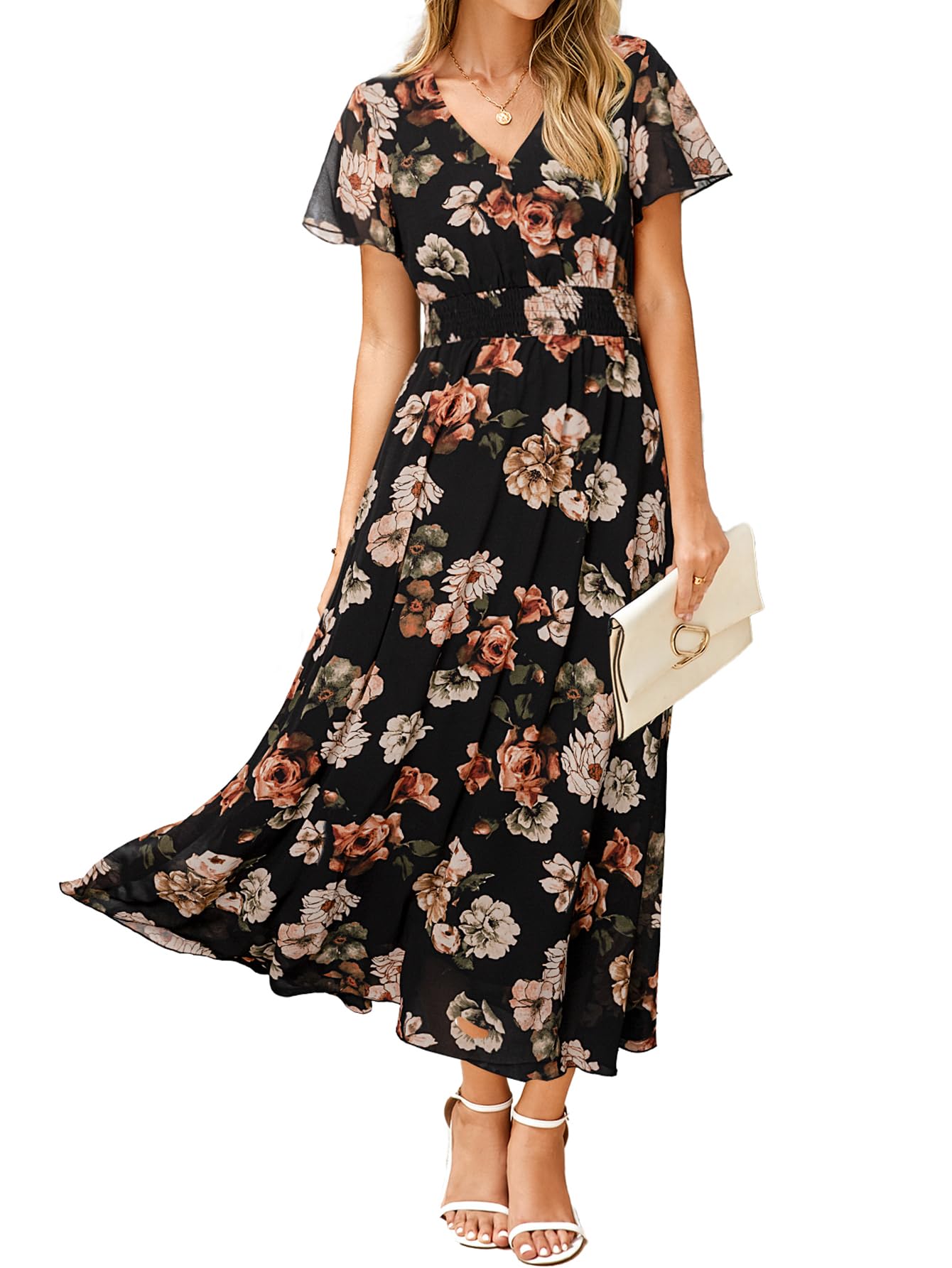 Vestido Maxi Simplee Apparel Floral De Verão Em Chiffon Preto Para Mulheres