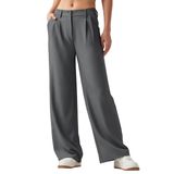 Calças De Trabalho Willit, Pernas Largas, Cintura Alta, Femininas, Cinza, L