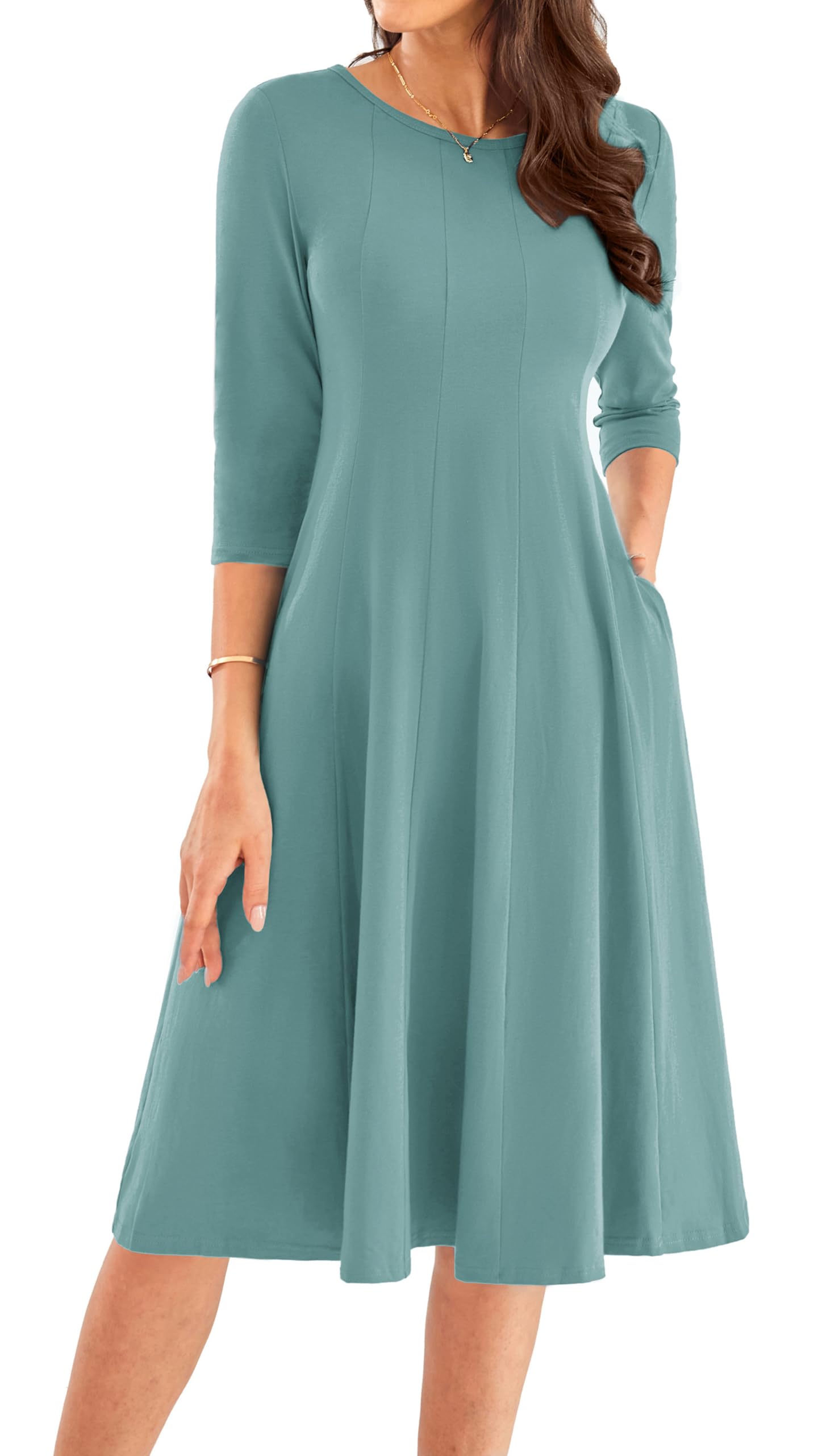 Vestido De Verão Grace Karin Plissado A Line Com Gola Redonda M Lake Blue