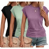 Blusas Femininas Zeagoo, Túnicas Franzidas, Gola Redonda, 3 Peças, Manga Curta