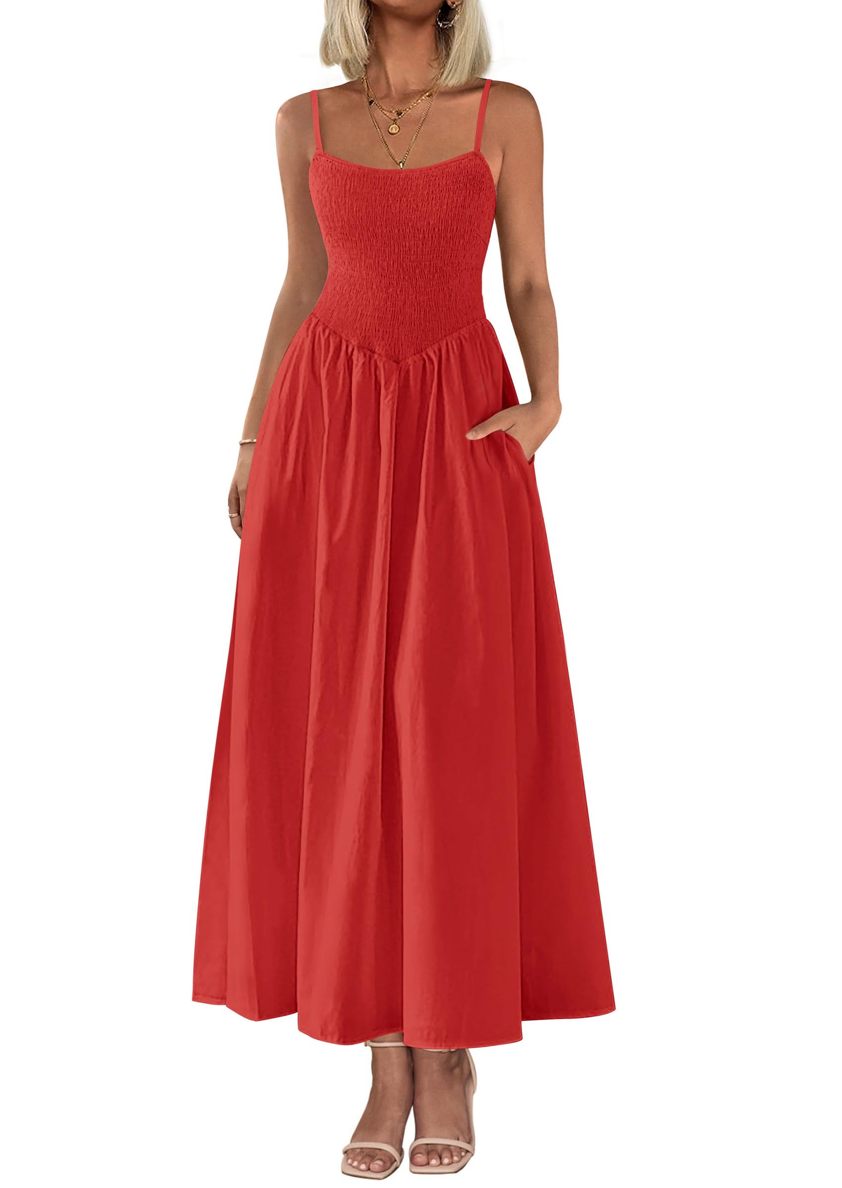 Vestido Maxi Feminino Prettygarden, Com Blusa, Verão, Praia, Vermelho