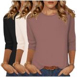 Camisetas Femininas Zeagoo, Manga 3/4, Gola Redonda, Pretas, Pacote Com 3