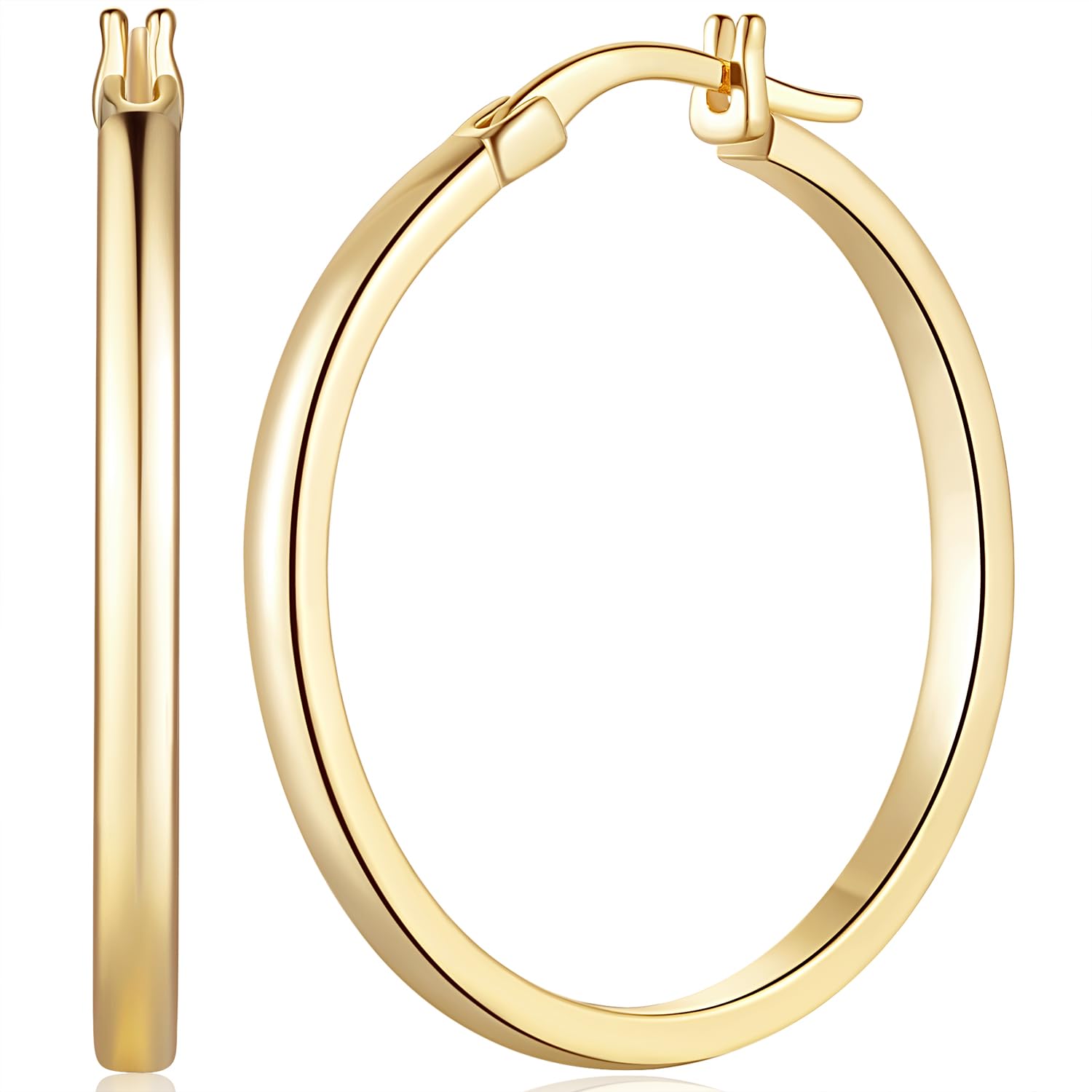 Brincos De Argola Momelf Em Ouro 14k Leves Para Mulheres 20/30/40 Mm