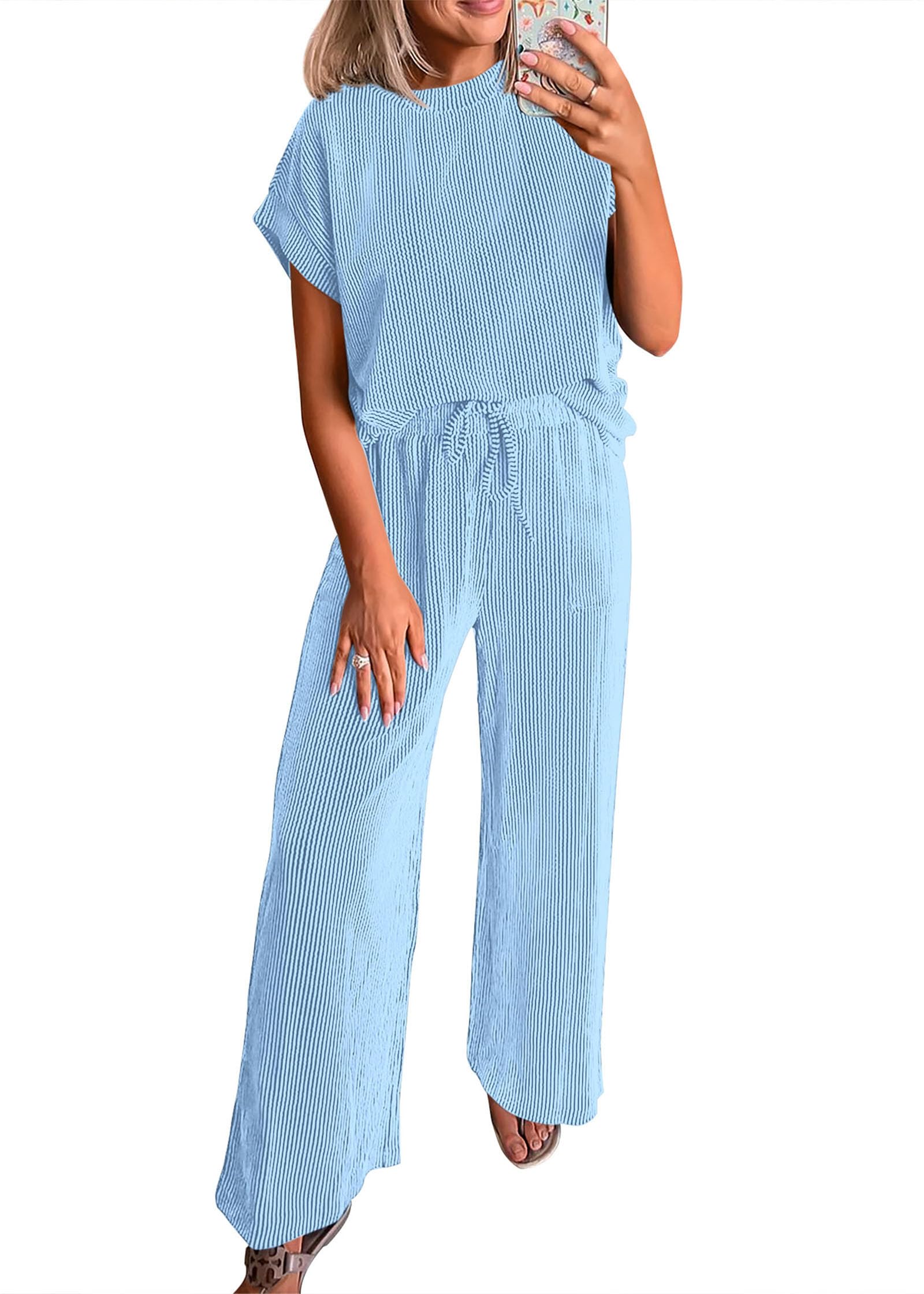 Conjunto De Lounge Feminino Kirundo De Malha Canelada De Verão Com 2 Peças