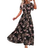 Vestido De Convidado De Casamento De Verão Simplee Floral A-line Long Black