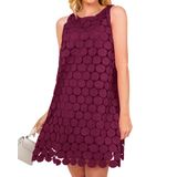 Vestido Feminino Btfbm Hollow Out Circle Bordado Vinho Tinto