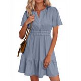 Vestido Feminino Simplee, Jeans De Verão, Manga Curta, Azul Em Camadas