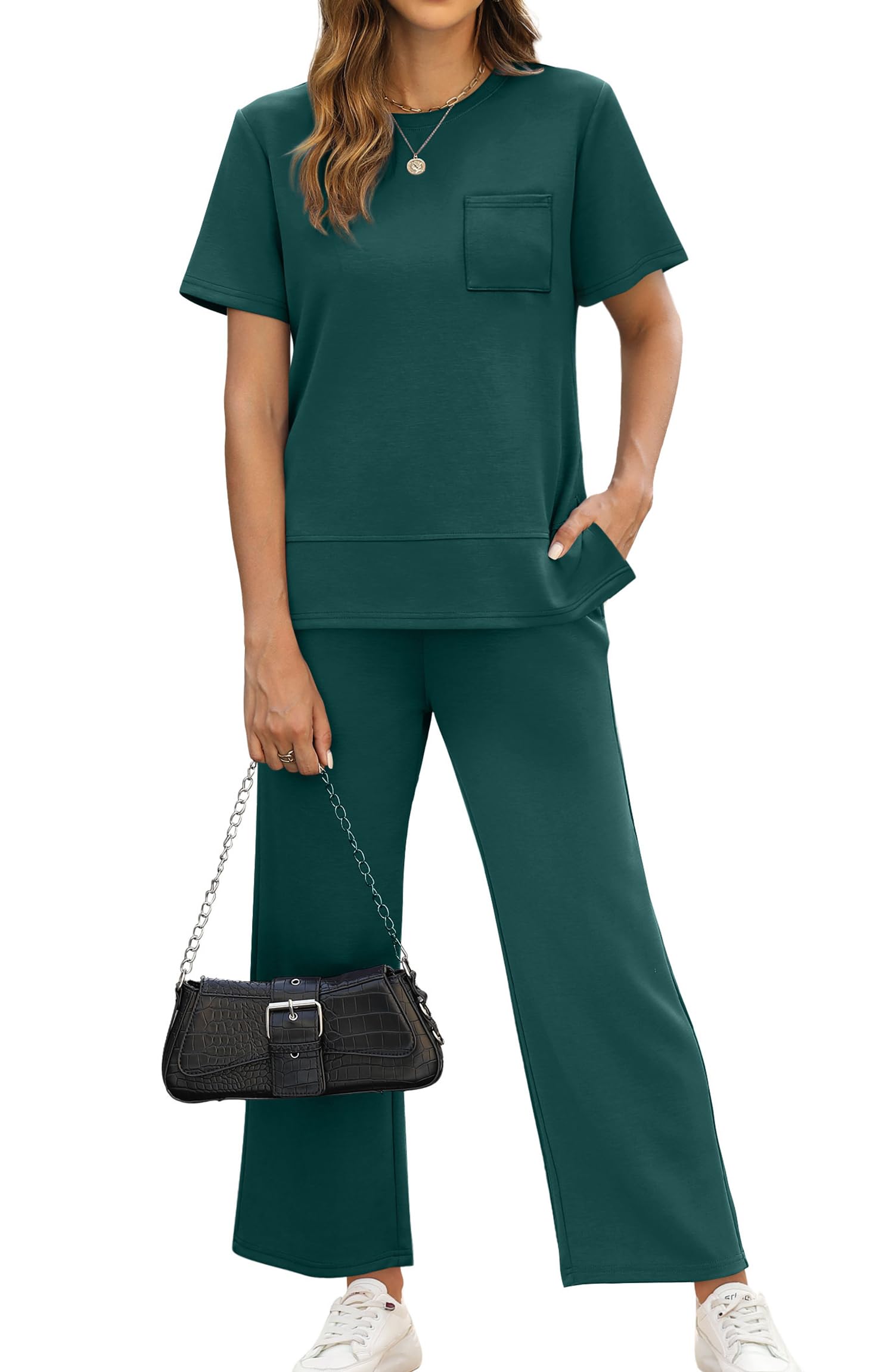 Conjunto De Lounge De Duas Peças Ofeefan Casual Summer Green Para Mulheres