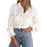 Blusa Btfbm De Renda De Manga Comprida Para Mulheres, Primavera 2025, Branca