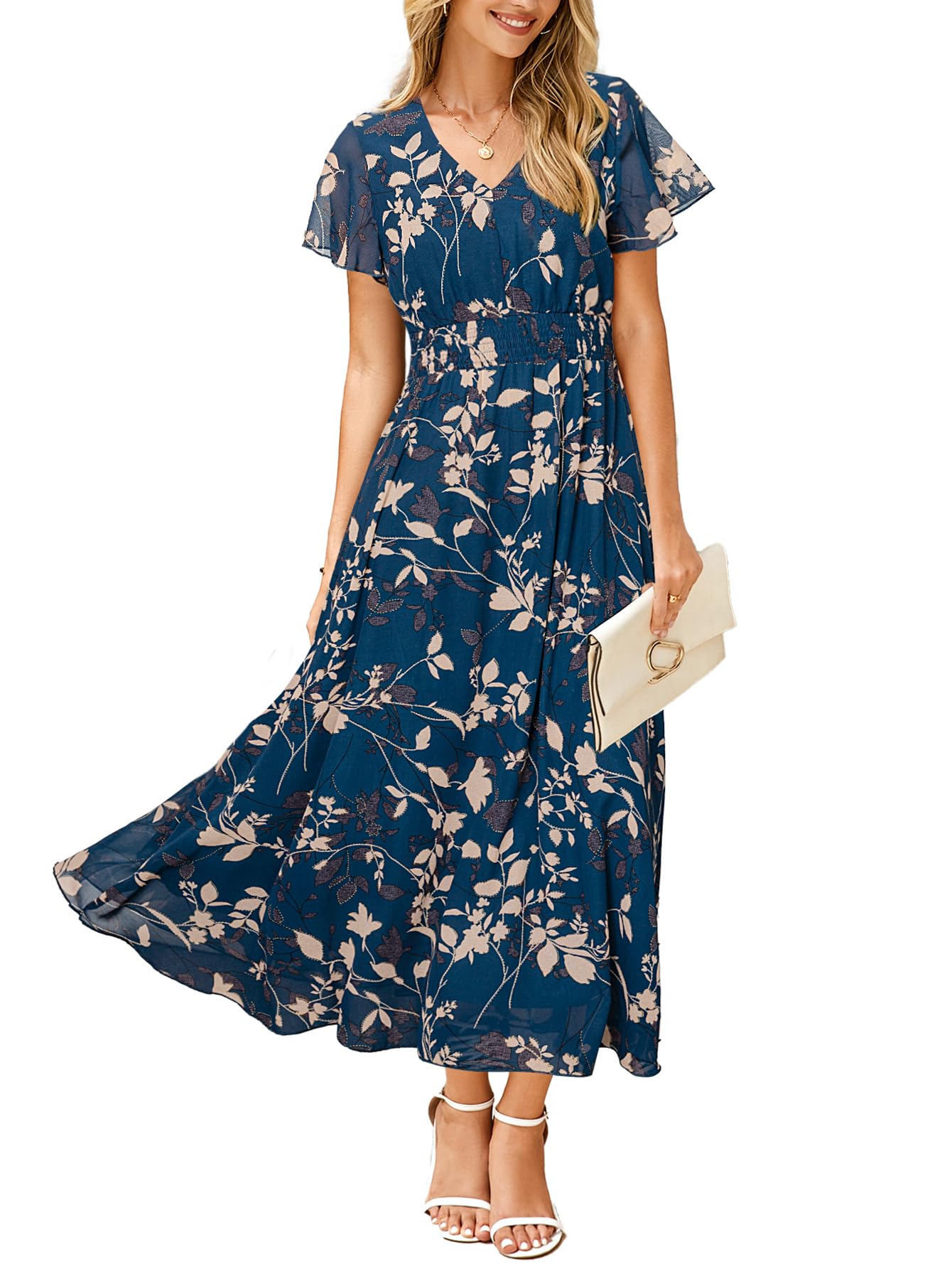 Vestido Maxi Simplee Apparel Floral De Verão Azul Chiffon Para Mulheres