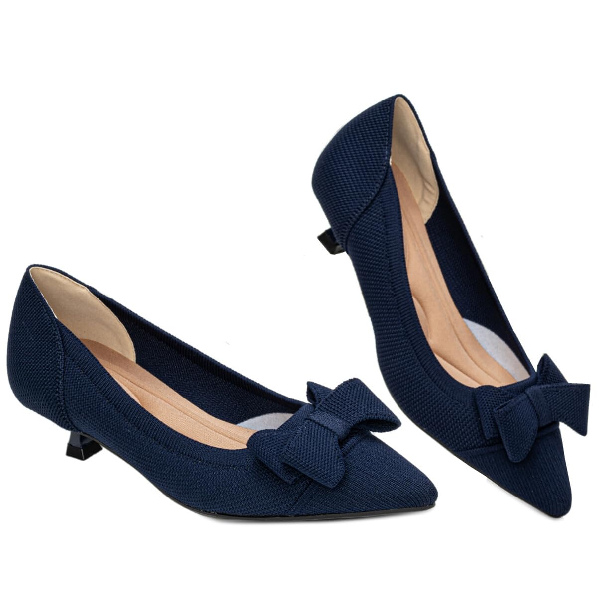 Kitten Heels Ahzehrse Para Mulheres, Sapatos Elegantes, Laço De Malha Azul