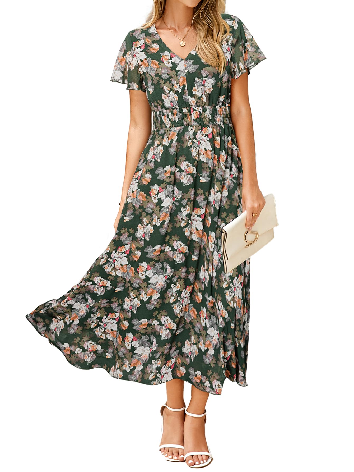 Vestido Maxi Simplee Apparel, Floral, Verde, Chiffon Para Mulheres
