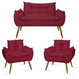 Kit Namoradeira Opala + 2 Poltronas Para Sala Balaqui Decor Marsala