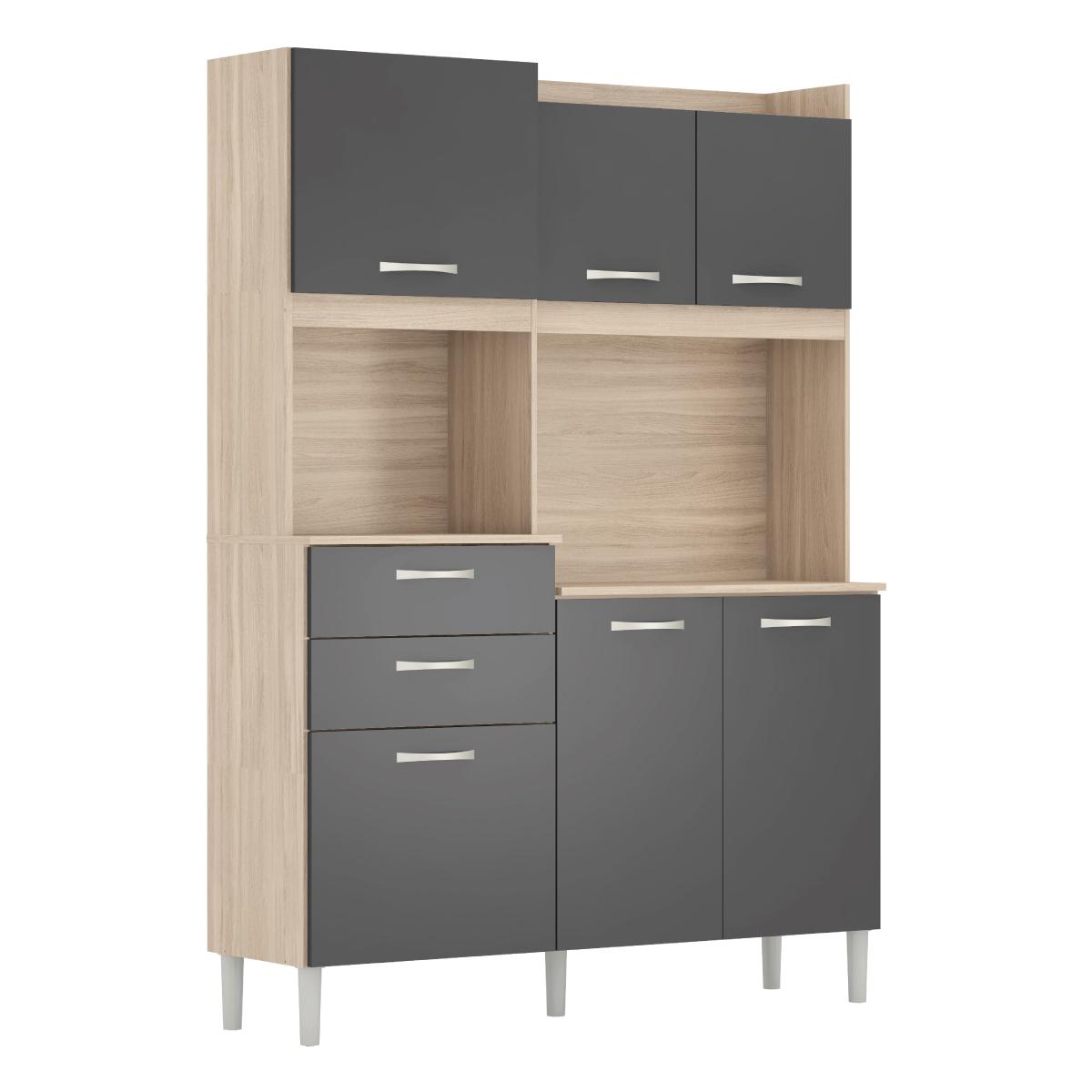 Armario De Cozinha Harmonia Com 6 Portas E 2 Gavetas Avena/grafito