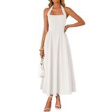 Vestido Zesica Summer Sem Mangas Halter Midi 2025 Swing Beach