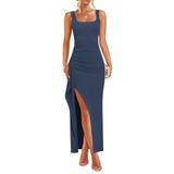 Vestido Formal Feminino Zesica, Sem Mangas, Verão 2025, Azul Marinho