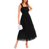 Vestido Feminino Btfbm 2025, Sem Mangas, Gola Quadrada, Preto