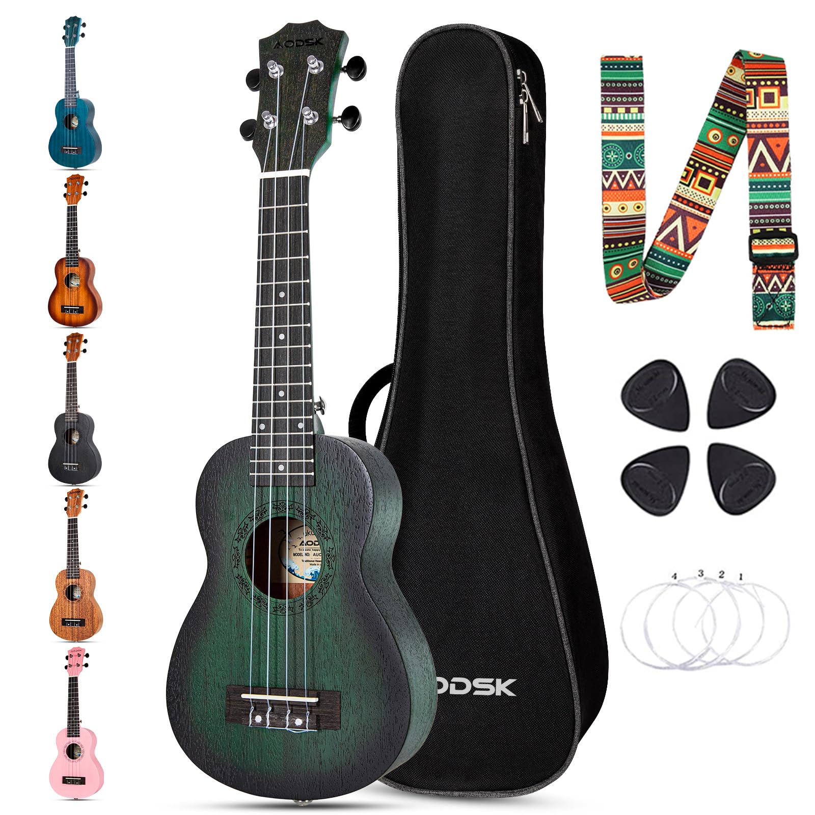 Ukulele Aodsk Concert Green De 23 Polegadas Para Iniciantes Com Bolsa De Shows