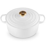 Panela Redonda Le Creuset 22cm Signature Ferro Esmaltado Branco Pegador Dourado 21177220101441