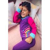 Macacão Magnético Roxo, Detalhes Pink E Azul Anil Com Estampa Arco-íris - 9 Meses