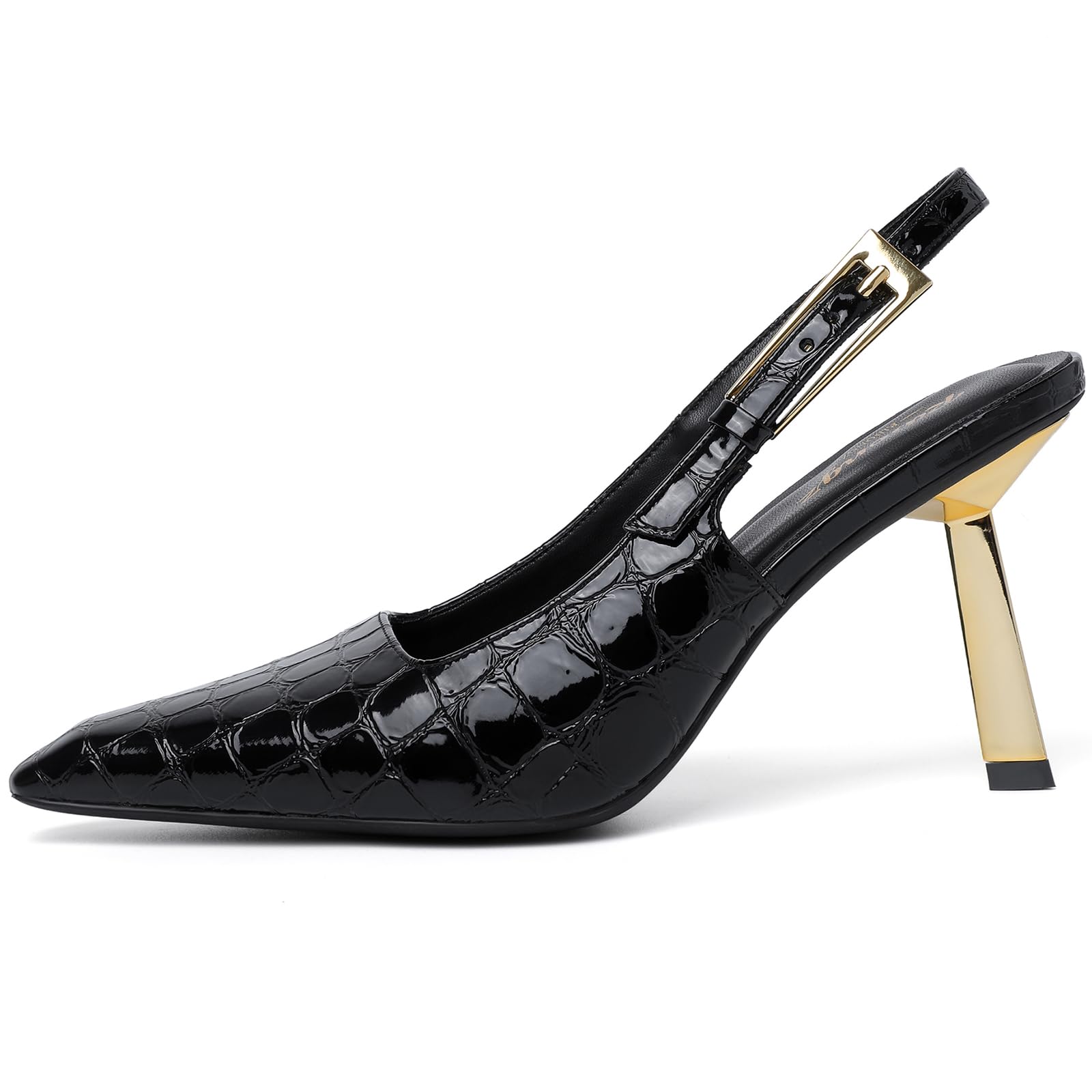 Saltos Ribongz Black Slingback Para Mulheres, Estilete De 9 Cm De Altura