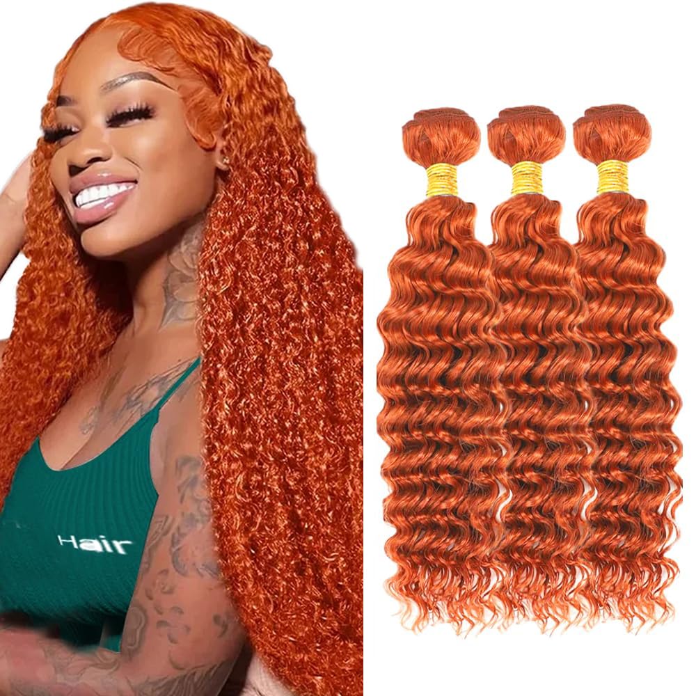 Pacote De Cabelo Auokmar Ginger Deep Wave 32 Polegadas 300g #350