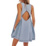 Vestido Feminino Vidifid Sem Mangas, Jeans Casual, Azul Claro