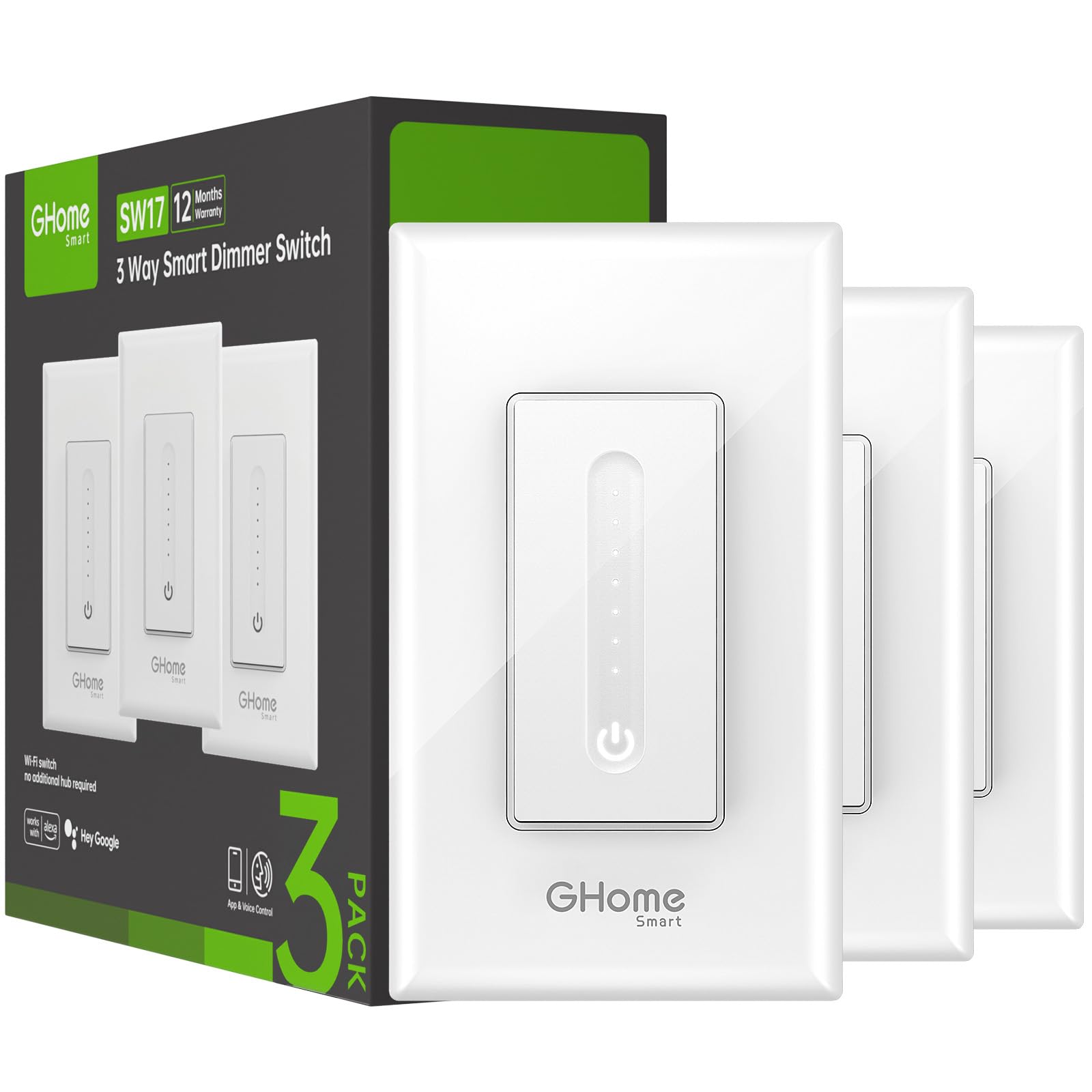 Smart Dimmer Switch Home Smart 3 Way For Light, Pacote Com 3