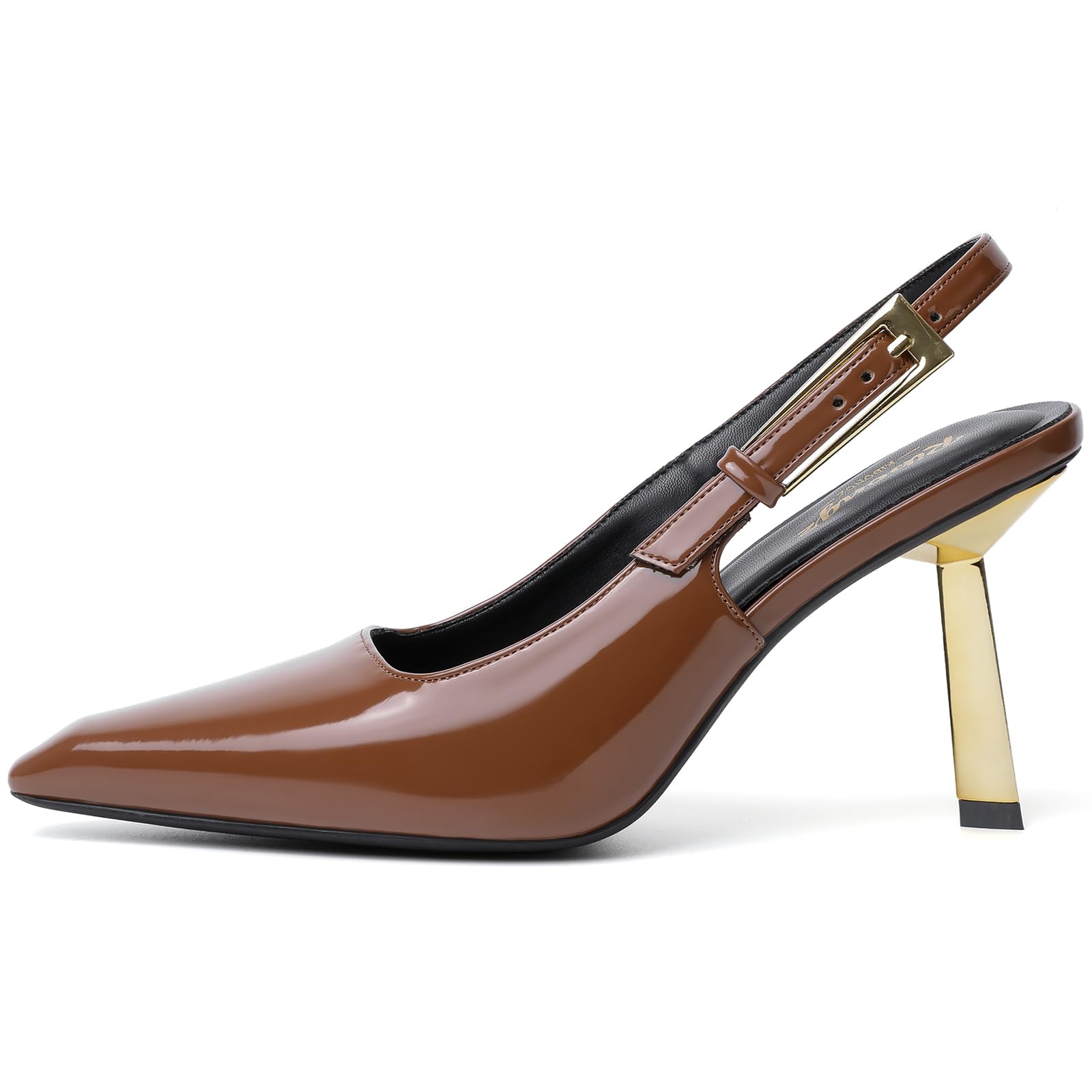 Saltos Ribongz Slingback Brown Para Mulheres, Estilete De 9 Cm De Altura
