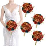 Conjunto De Buquês De Damas De Honra - Rosa De Seda Artificial - Vintage