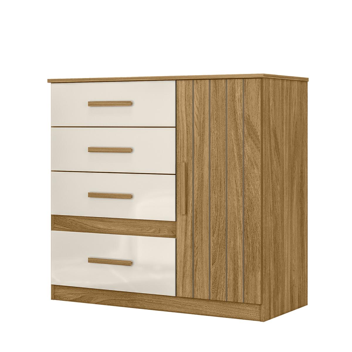 Comoda Venus Quarto Com 4 Gavetas E 1 Porta Freijo/off White/frisado