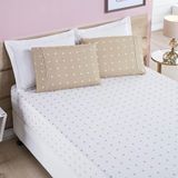 Jogo De Cama Lençol Celine Casal Queen 03 Peças Micropercal 200 Fios Bolinhas - Cáqui