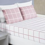Jogo De Lençol Minimalista Casal Queen 3 Peças Percal 200 Fios Quadriculado - Rosa