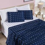 Jogo De Cama Lençol Celine Casal Queen 04 Peças Micropercal 200 Fios Bolinhas - Azul Marinho