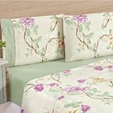 Jogo De Cama Lençol Real Casal Queen Micro Percal 200 Fios 04 Peças Belle Floral Verde