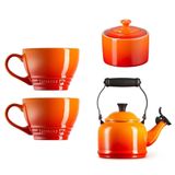 Kit Le Creuset Açucareiro 2 Canecas Bistrô 400ml E Chaleira Demi 1,1l