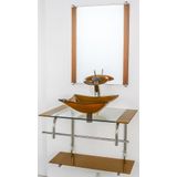 Gabinete Vidro Para Banheiro Inox 70cm Cuba Quadrada Dourado