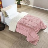 Coberdrom Diamond Solteiro Sherpa Com Manta Flannel 01 Peça - Rosa