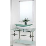 Gabinete Vidro Banheiro Inox 70cm Cuba Oval Chanfrada Branco