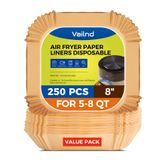 Forros De Fritadeira Air Fryer Valind, Quadrados De 8 Polegadas, 250 Unidades Descartáveis
