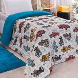 Coberdrom Fantasy Carros Solteiro Dupla Face Manta Soft Com Malha 100% Algodão - Azul