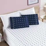 Jogo De Cama Lençol Celine Casal Queen 03 Peças Micropercal 200 Fios Bolinhas - Azul Marinho