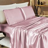 Jogo De Cama Lençol Romance Casal Queen 04 Peças Tecido Cetim Charmousse Brilhante - Rosê